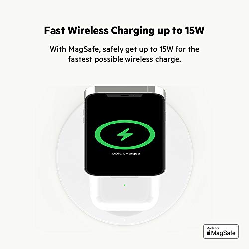 Belkin MagSafe 2-in-1 Wireless Charging Stand for Apple iPhone 15, iPhone 14, iPhone 13, & iPhone 12 Series & AirPods - MagSafe Fast Charging Station for Multiple Devices - White