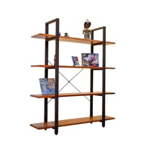 CONSDAN Industrial Bookshelf, USA Grown Hardwood, Real Wood Bookshelves, Modern Open Rustic Bookcase, Storage Shelf, Display Shelf, Poplar Solid Wood-4 Tier Shelf