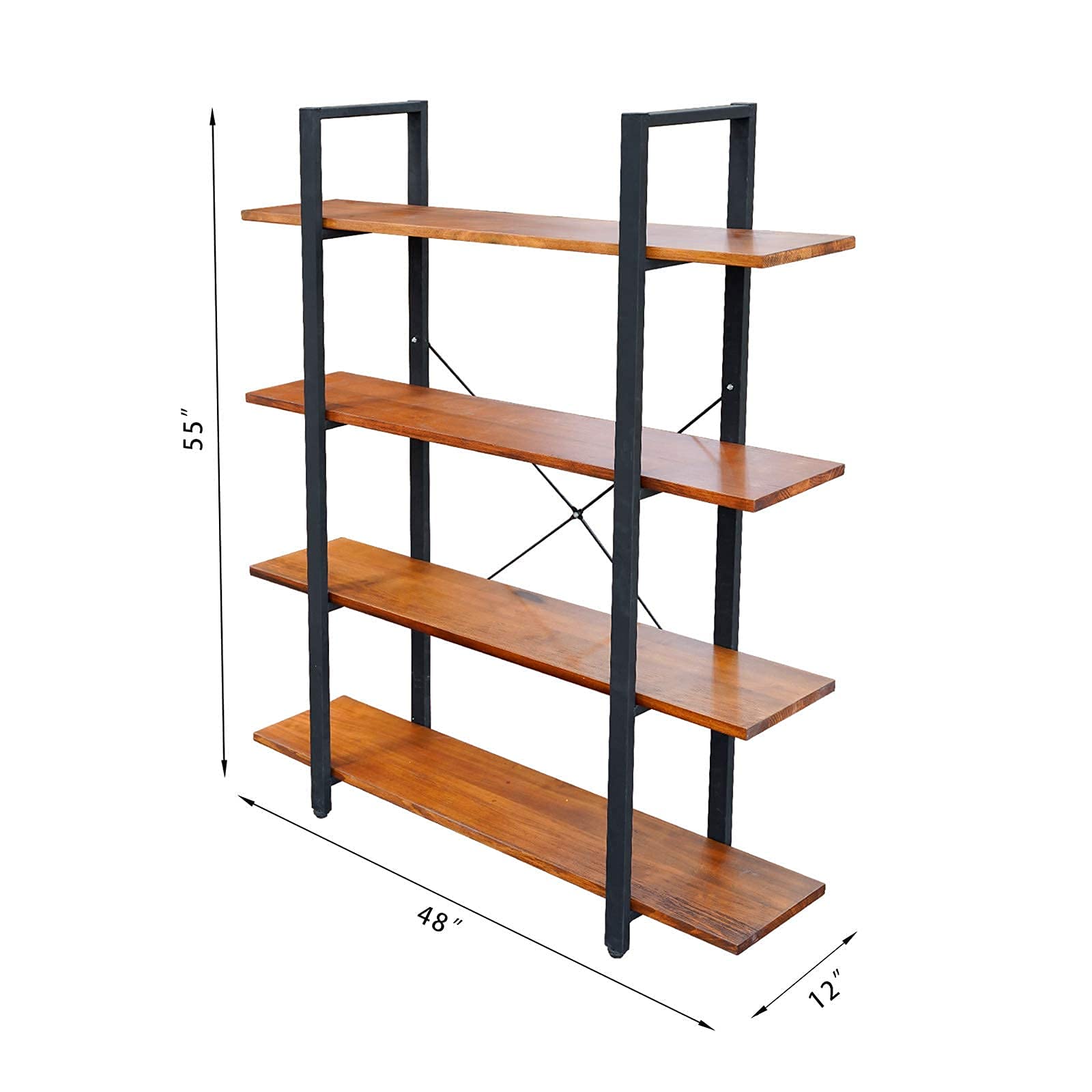 CONSDAN Industrial Bookshelf, USA Grown Hardwood, Real Wood Bookshelves, Modern Open Rustic Bookcase, Storage Shelf, Display Shelf, Poplar Solid Wood-4 Tier Shelf