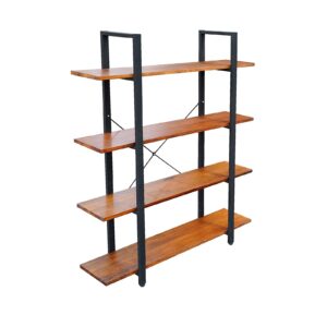 CONSDAN Industrial Bookshelf, USA Grown Hardwood, Real Wood Bookshelves, Modern Open Rustic Bookcase, Storage Shelf, Display Shelf, Poplar Solid Wood-4 Tier Shelf