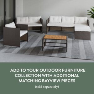 Edenbrook Bayview Rattan Patio Furniture - Mix and Match Outdoor Furniture, L-Shape Sofa Only, Brown Rattan/Cream