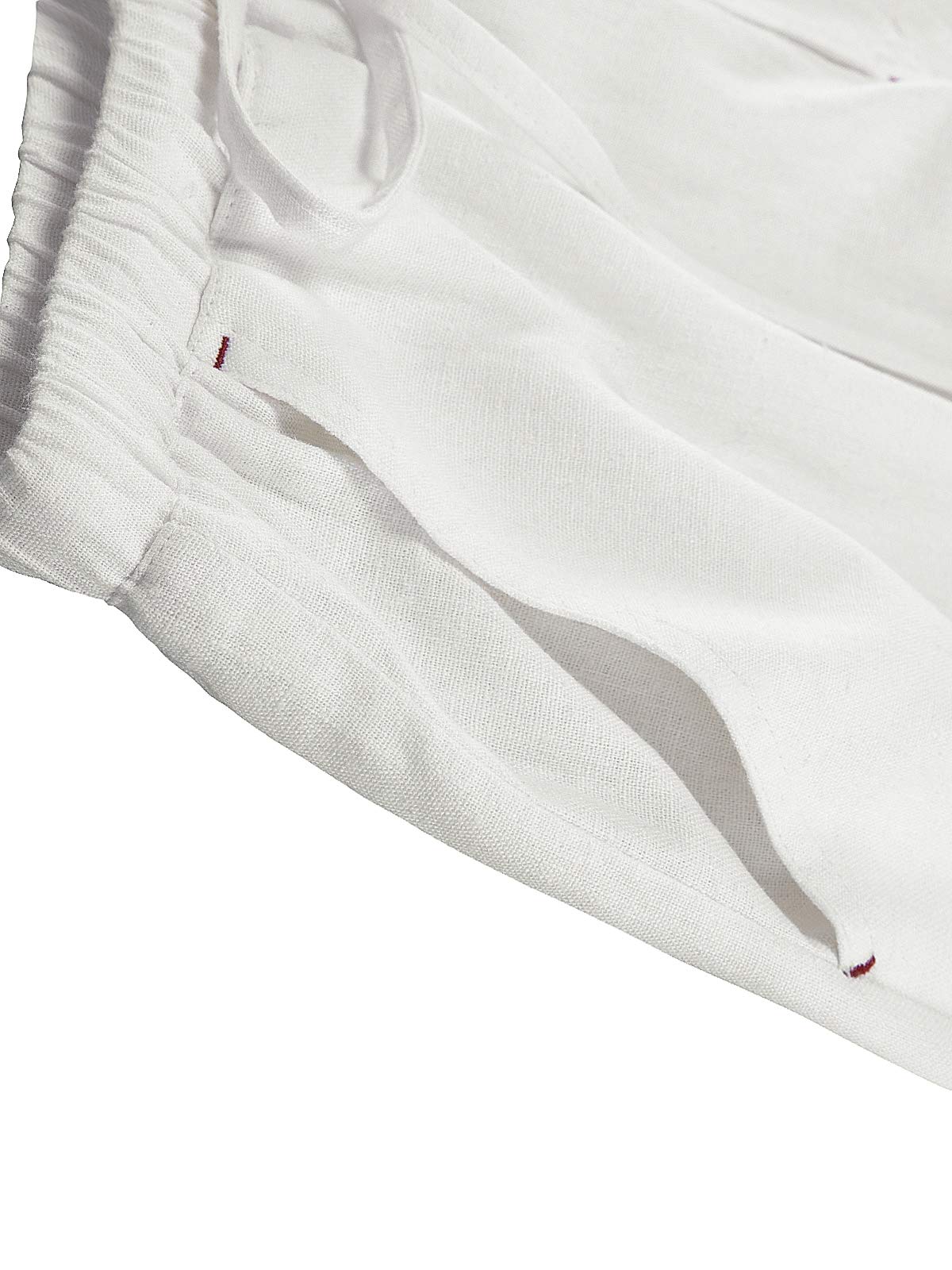 ThCreasa Mens Casual Elastic Waist Drawstring Pants Cotton Linen Baggy Lounge Pants Beach Trousers with Pockets White L