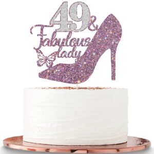 dalaber 49 & fabulous cake topper, happy 49th birthday party decoration supplies photo booth props, 49 & fabulous lady cake decor - mix purple glitter