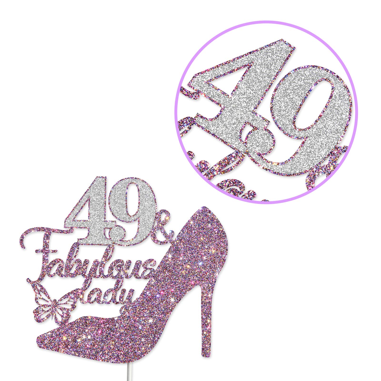 Dalaber 49 & Fabulous Cake Topper, Happy 49th Birthday Party Decoration Supplies Photo Booth Props, 49 & Fabulous Lady Cake Decor - Mix Purple Glitter