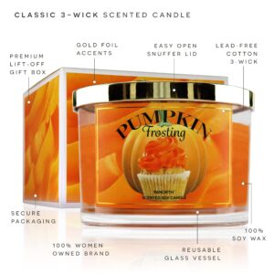 96NORTH Pumpkin Frosting Scented Candle | 3-Wick Large Jar Candle | 12 Oz Up to 40 Hours Burning Time | 100% All Natural Soy Wax Candle | Housewarming Gift for Women and Men