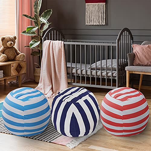 Miaowater 2 PCS Stuffed Animal Storage Bean Bag Chair Cover, Cotton Canvas Beanbag with Zipper for Organizing Kid's and Adults Room Vertical Stripe Blue 24"