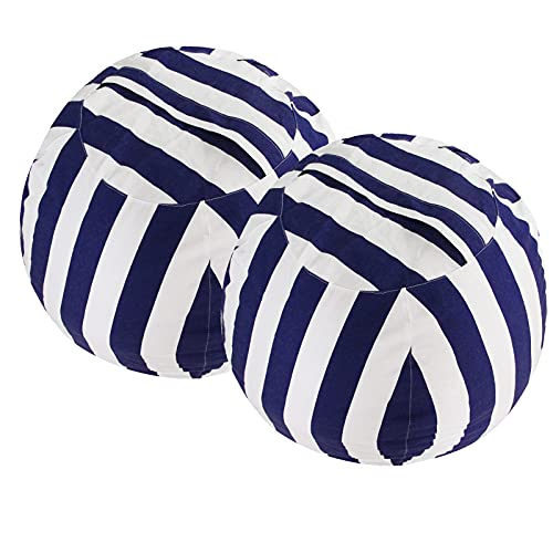 Miaowater 2 PCS Stuffed Animal Storage Bean Bag Chair Cover, Cotton Canvas Beanbag with Zipper for Organizing Kid's and Adults Room Vertical Stripe Blue 24"