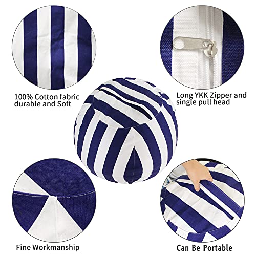 Miaowater 2 PCS Stuffed Animal Storage Bean Bag Chair Cover, Cotton Canvas Beanbag with Zipper for Organizing Kid's and Adults Room Vertical Stripe Blue 24"