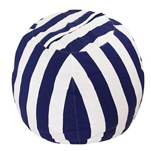 Miaowater 2 PCS Stuffed Animal Storage Bean Bag Chair Cover, Cotton Canvas Beanbag with Zipper for Organizing Kid's and Adults Room Vertical Stripe Blue 24"