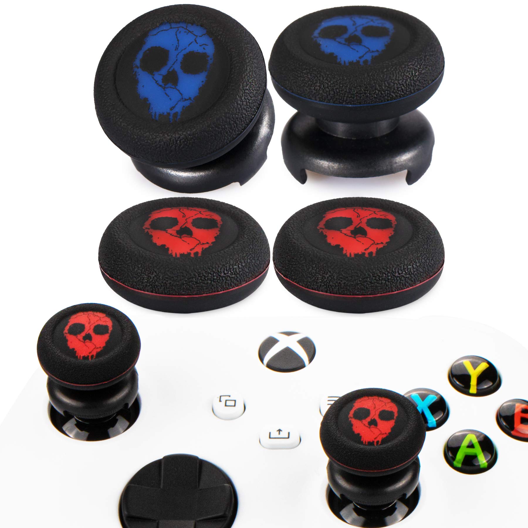 Playrealm FPS Thumbstick Extender x 2 & Printing Rubber Silicone Grip Cover x 4 for Xbox Series X/S & Xbox One Controller(Ghost Red & Blue)