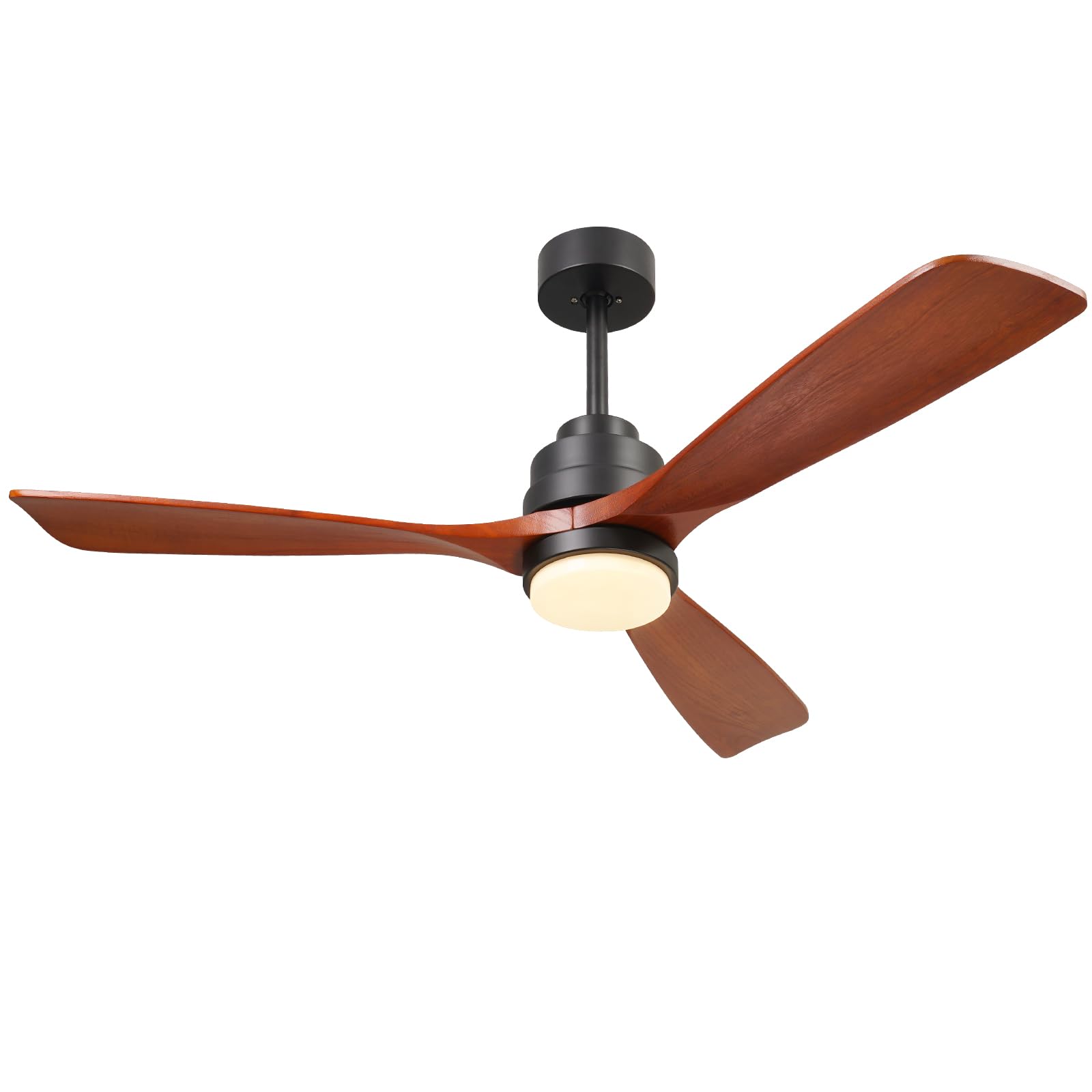 ALUOCYI Outdoor Wood Ceiling Fan with Lights and Remote, 52 inch, 3 Solid Wood Blades,Noiseless Reversible DC Motor Low profile Ceiling fans for Living room, Bedroom, kitchen, Patio, F3601, Brown