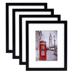 eletecpro 11x14 Picture Frame 4 Pack Made of Solid Wood and Strong Durable Glass, Display 8x10 and 8.5x11 Photoes with Mat or 8x10 without Mat, Room Decor for Wall and Tabletop, Gallery Gifts Black