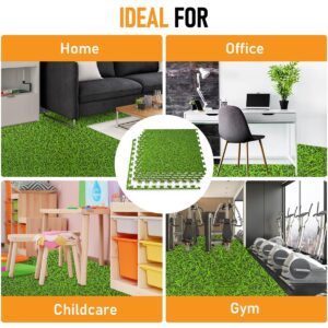 HomeCube USA 3/8 Inch Thick Interlocking Wood Grain Foam Floor Tiles for Home, Office, Workout Equipment Space, Commercial Areas, Anti-Fatigue Flooring Padding 24x24 in. Green Grass, 16 SQ Ft -4 Tiles