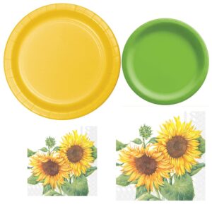 sunflower plate & napkin bundle for 20 guests with bonus party planning checklist, light yellow/fresh lime