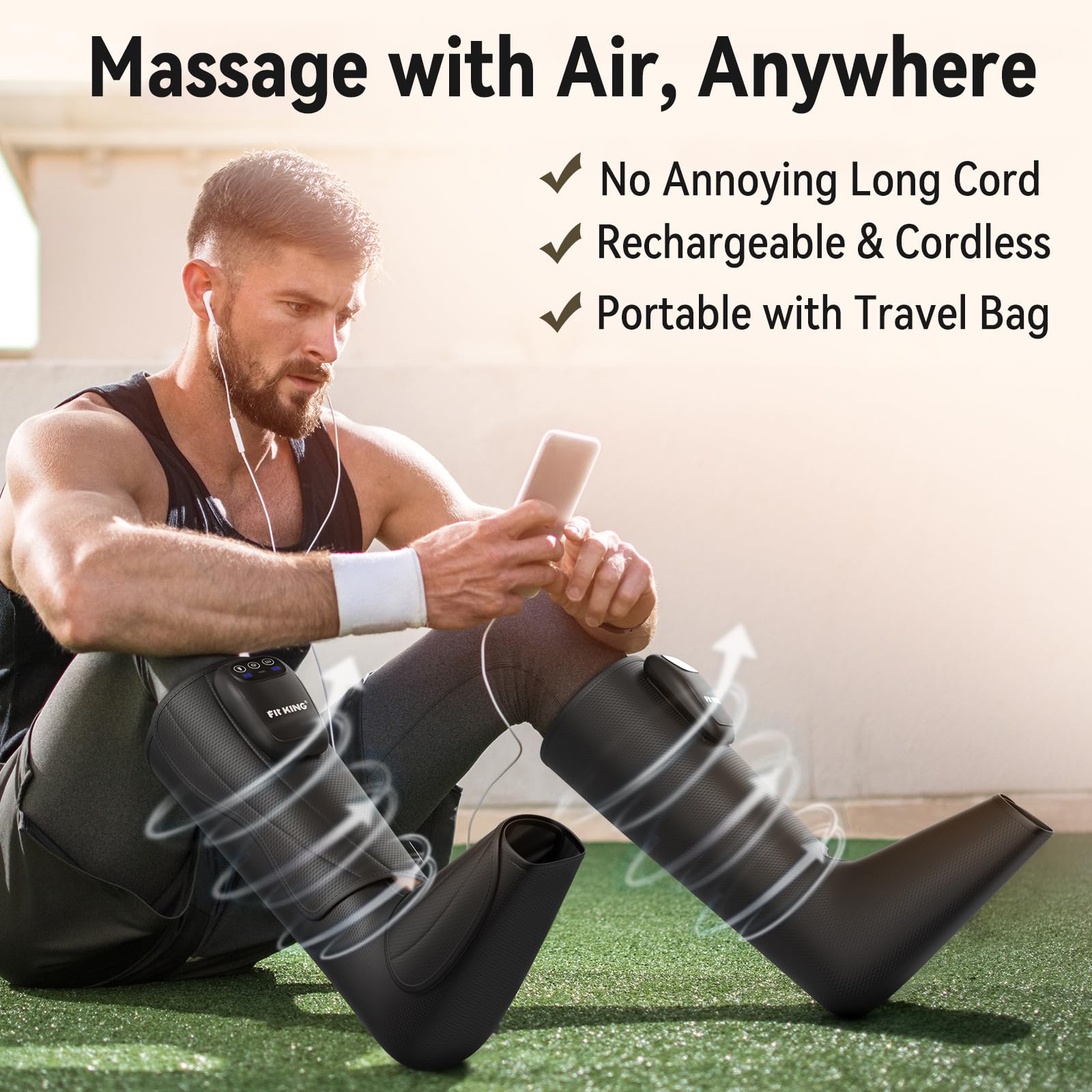 FIT KING Cordless Foot and Leg Massager, Rechargeable Foot and Calf Massage Boots, Portable Compression Boot for Circulation, Pain Relief Recovery After Training, Healthy Travel Gift