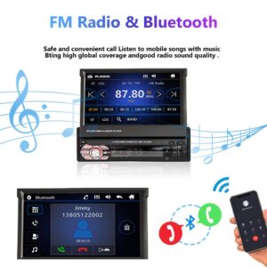 Car Stereo Single Din Electric Flip Out Car Radio with Bluetooth, Rimoody 7 Inch Touchscreen Mirror Link FM Radio AUX- in USB SD TF Card Input EQ Setting MP5 Player + Backup Camera