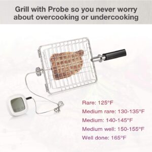 R.W.FLAME Infrared Propane Gas Grill Tabletop, Stainless Steel Small Barbecue Grill, Compact BBQ Grill with Probe, Foldable Dustproof Panel, Grilling Basket, Temperature Control,Less Smoke