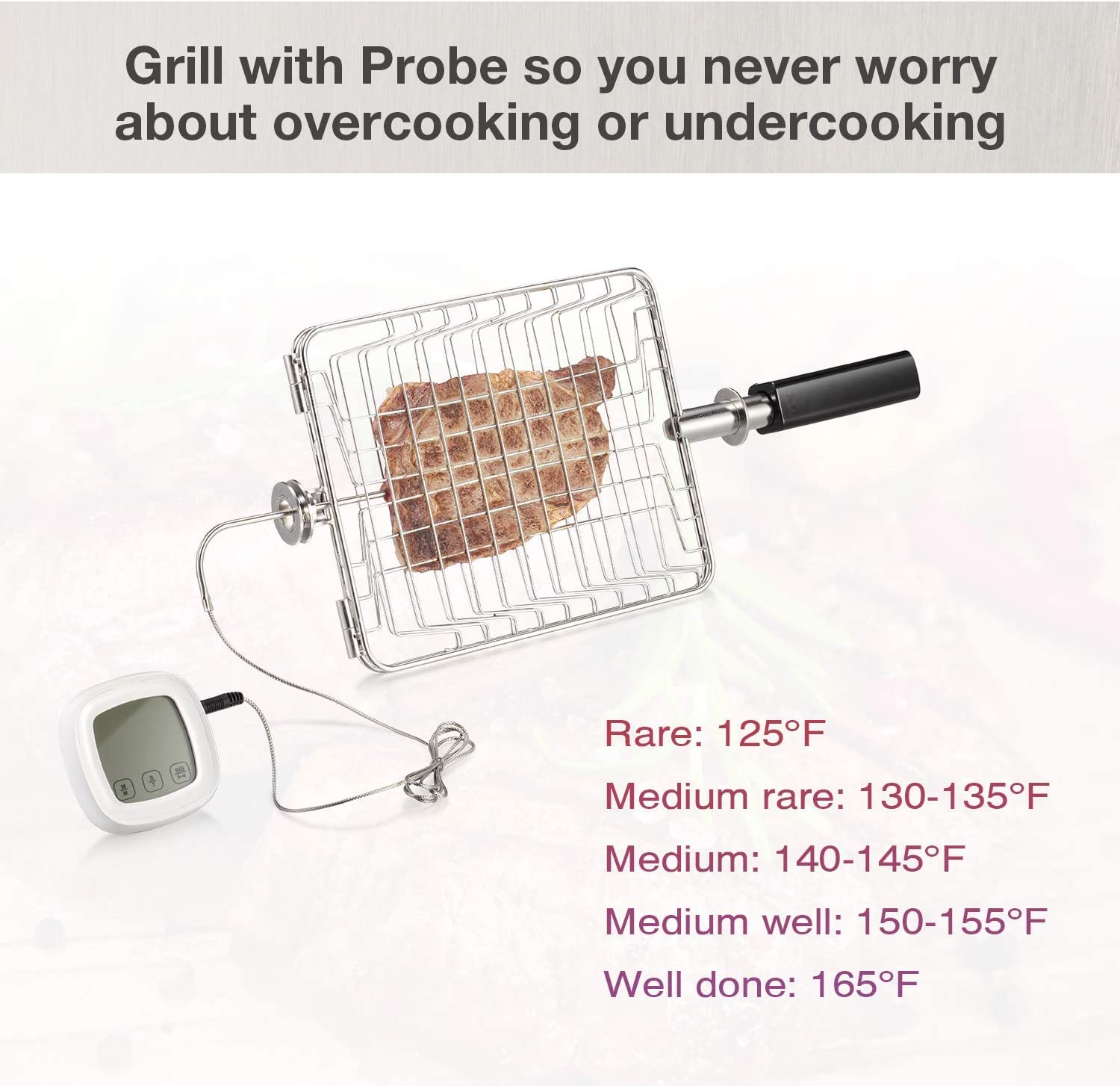 R.W.FLAME Infrared Propane Gas Grill Tabletop, Stainless Steel Small Barbecue Grill, Compact BBQ Grill with Probe, Foldable Dustproof Panel, Grilling Basket, Temperature Control,Less Smoke