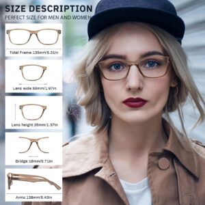 Fetrrc Reading Glasses Blue Light Blocking, Computer Readers for Women/Men, Anti Glare/Fatigue Clear Fashion Square Eyeglasses 5 Pairs (Mix Colors, 2.0)