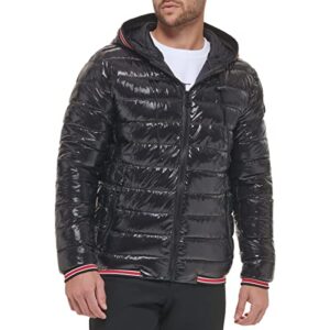 calvin klein men's hooded super shine puffer jacket, black, small