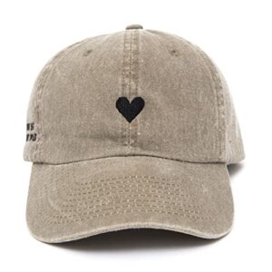 Atticus Poetry Hat, Embroidered Brushed Cotton Women’s Baseball Hat Unisex Fit, Adjustable One Size (Heart Khaki)