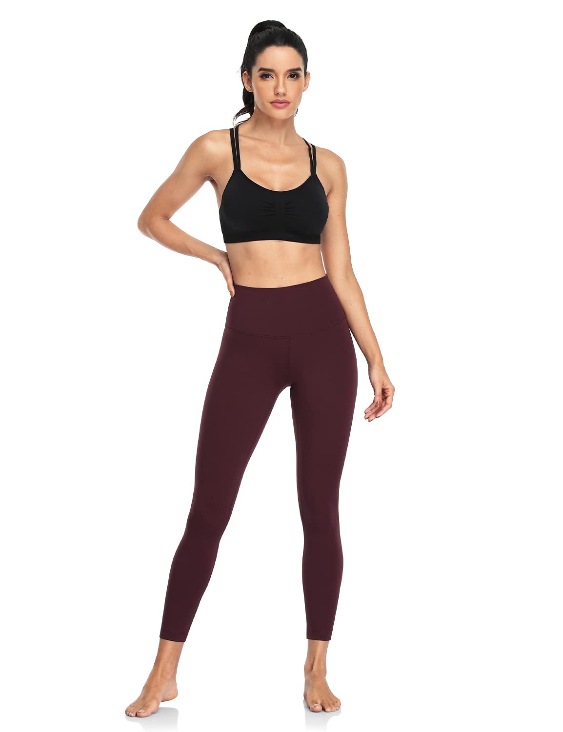 HeyNuts Essential 7/8 Leggings High Waisted Yoga Pants for Women, Soft Workout Pants Compression Leggings with Inner Pockets Cassis_25'' L(12)