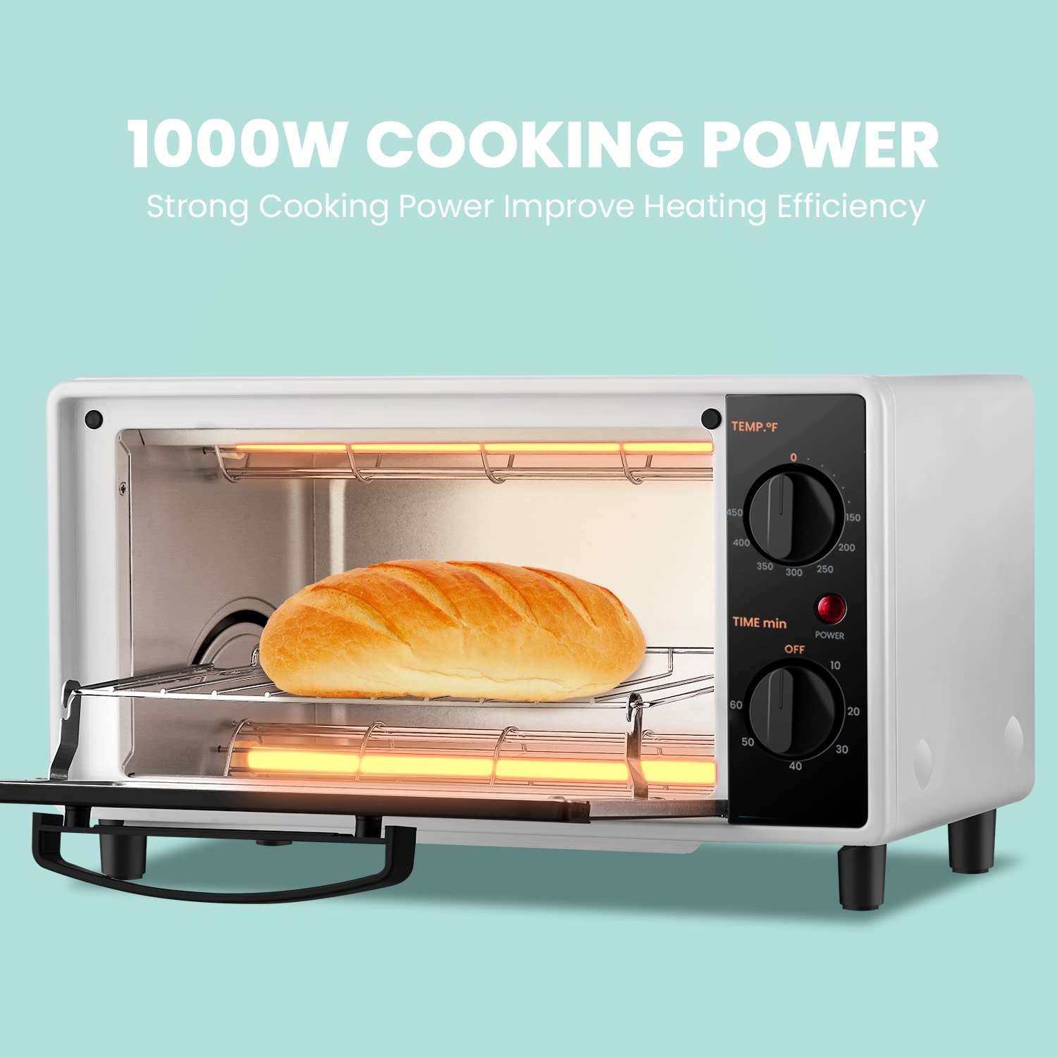 COMFEE' Mini 2-Slice Toaster Oven, Countertop toaster oven, 2-Knobs Easy to Control with Timer for Bake, Broil, Toast, 1000W, Black/White (CO-B08AA(BK))