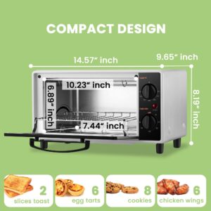 COMFEE' Mini 2-Slice Toaster Oven, Countertop toaster oven, 2-Knobs Easy to Control with Timer for Bake, Broil, Toast, 1000W, Black/White (CO-B08AA(BK))