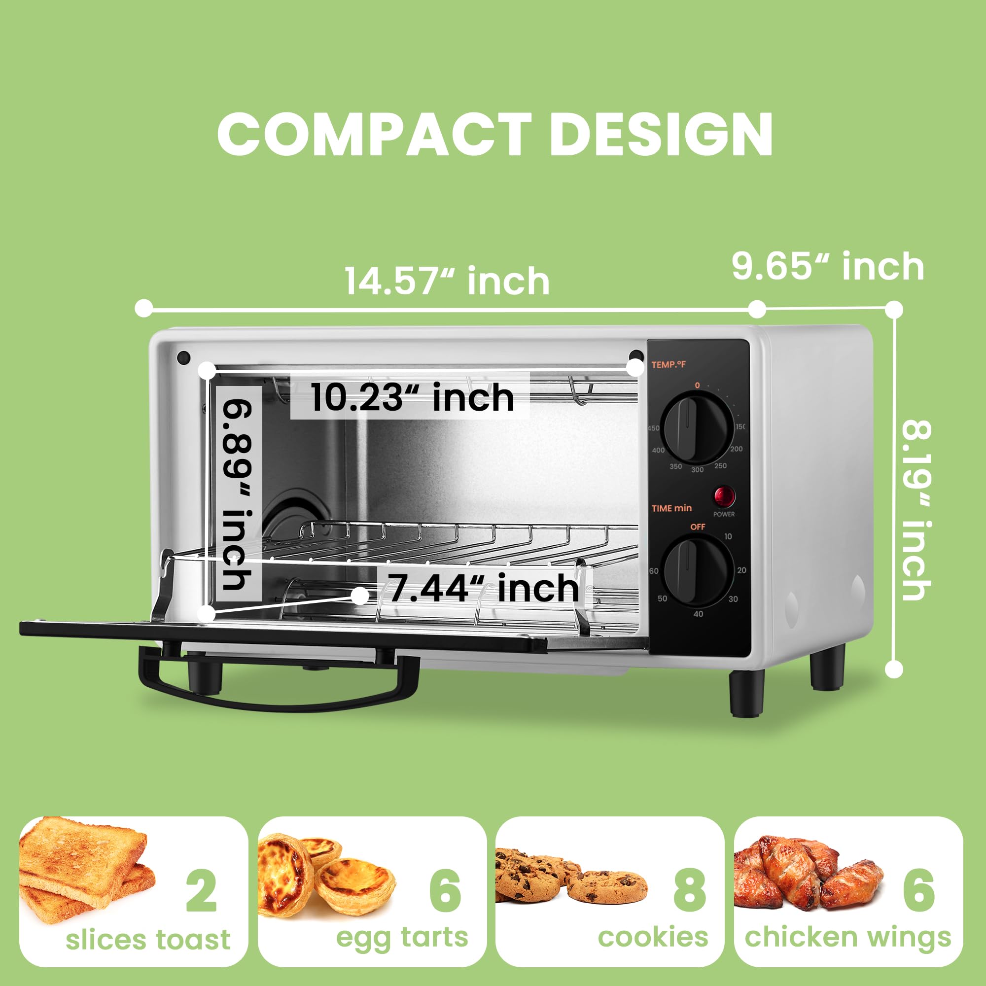 COMFEE' Mini 2-Slice Toaster Oven, Countertop toaster oven, 2-Knobs Easy to Control with Timer for Bake, Broil, Toast, 1000W, Black/White (CO-B08AA(BK))