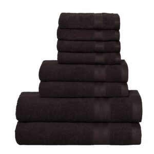 BOUTIQUO 8 Piece Towel Set 100% Ring Spun Cotton, 2 Bath Towels 27X54, 2 Hand Towels 16X28 and 4 Washcloths 13X13 - Ultra Soft Highly Absorbent Machine Washable Hotel Spa Quality - Chocolate Brown