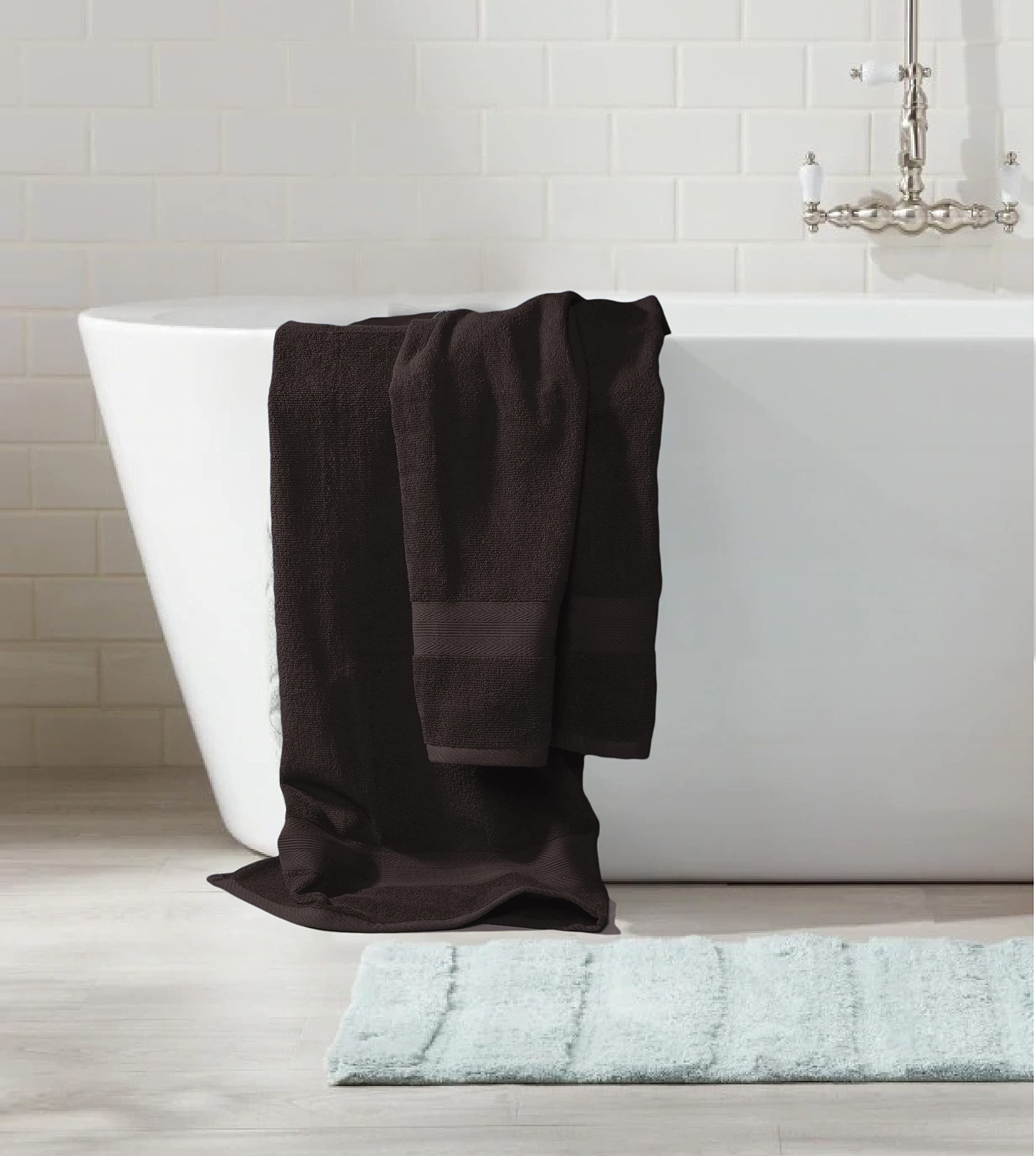 BOUTIQUO 8 Piece Towel Set 100% Ring Spun Cotton, 2 Bath Towels 27X54, 2 Hand Towels 16X28 and 4 Washcloths 13X13 - Ultra Soft Highly Absorbent Machine Washable Hotel Spa Quality - Chocolate Brown