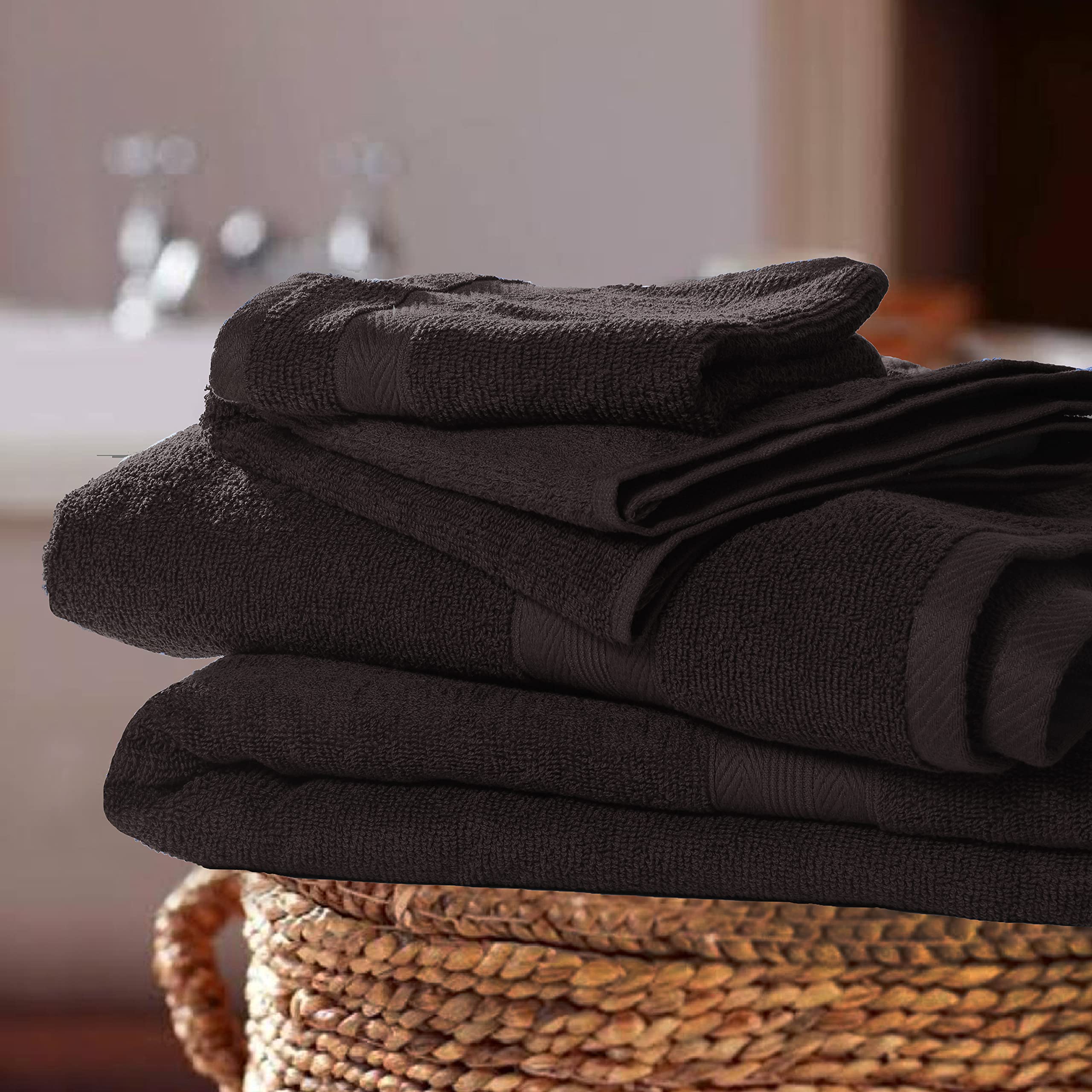 BOUTIQUO 8 Piece Towel Set 100% Ring Spun Cotton, 2 Bath Towels 27X54, 2 Hand Towels 16X28 and 4 Washcloths 13X13 - Ultra Soft Highly Absorbent Machine Washable Hotel Spa Quality - Chocolate Brown