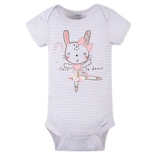 Gerber Baby Girls' 4-Pack Short Sleeve Onesies Bodysuits, Bunny Ballerina Purple, 6-9 Months