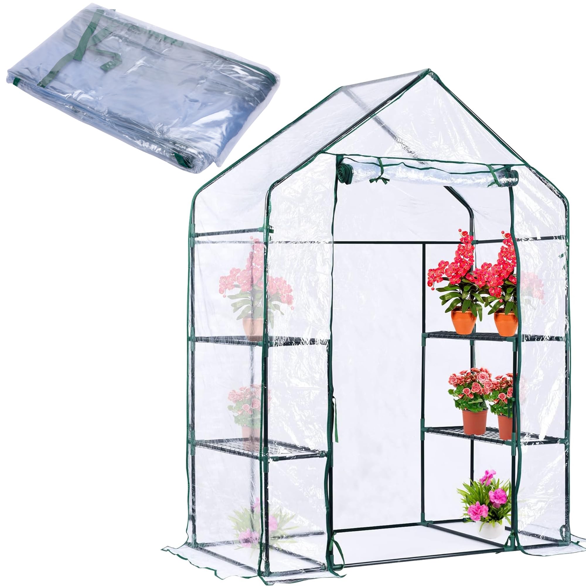 SHANGXING Walk in Greenhouse Replacement Cover with Roll-Up Zipper Door- 28"x56"x76" PVC Plant Gardening Greenhouse Cover for Gardening Plants Cold Frost Protection Wind Rain Proof (No Frames Include)