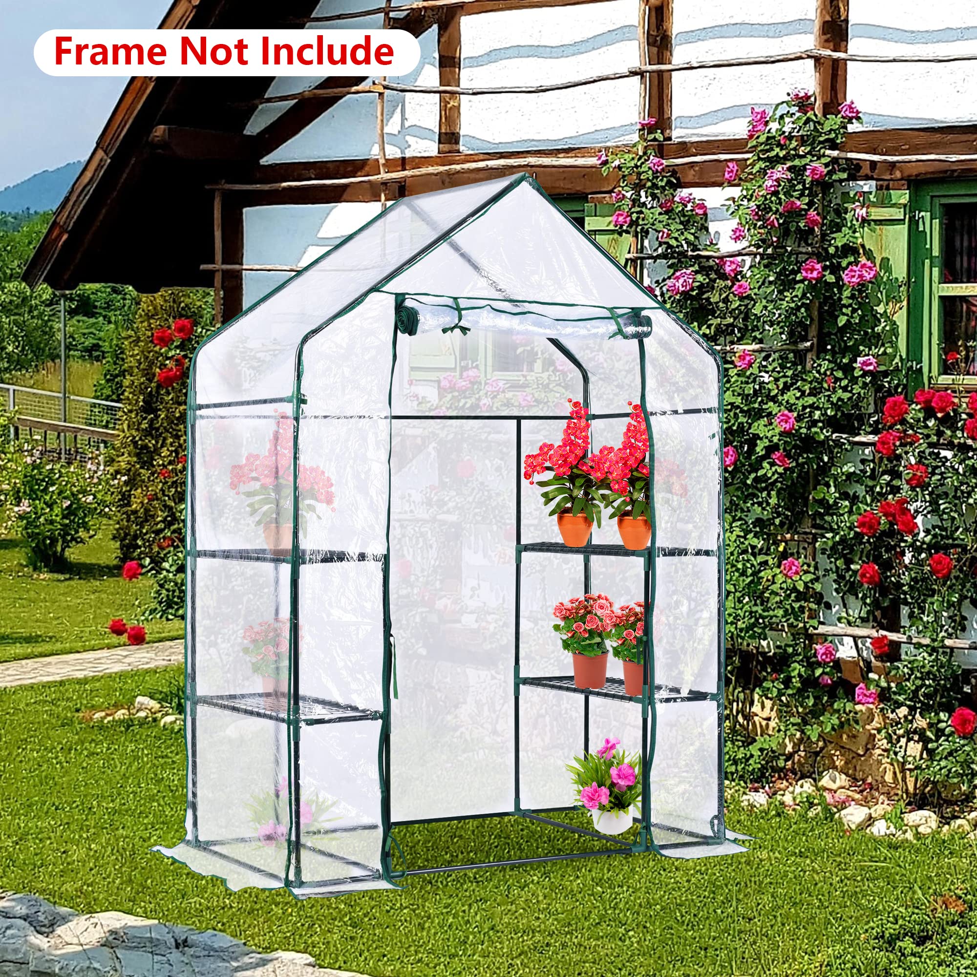 SHANGXING Walk in Greenhouse Replacement Cover with Roll-Up Zipper Door- 28"x56"x76" PVC Plant Gardening Greenhouse Cover for Gardening Plants Cold Frost Protection Wind Rain Proof (No Frames Include)