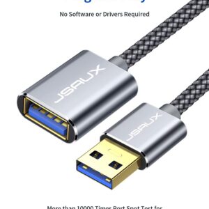 JSAUX USB 3.0 Extension Cable 3.3FT, USB A Male to Female Extension Cord Durable Braided Material Fast Data Transfer Compatible with USB Keyboard, Flash Drive, Hard Drive, Playstation, Xbox-Grey