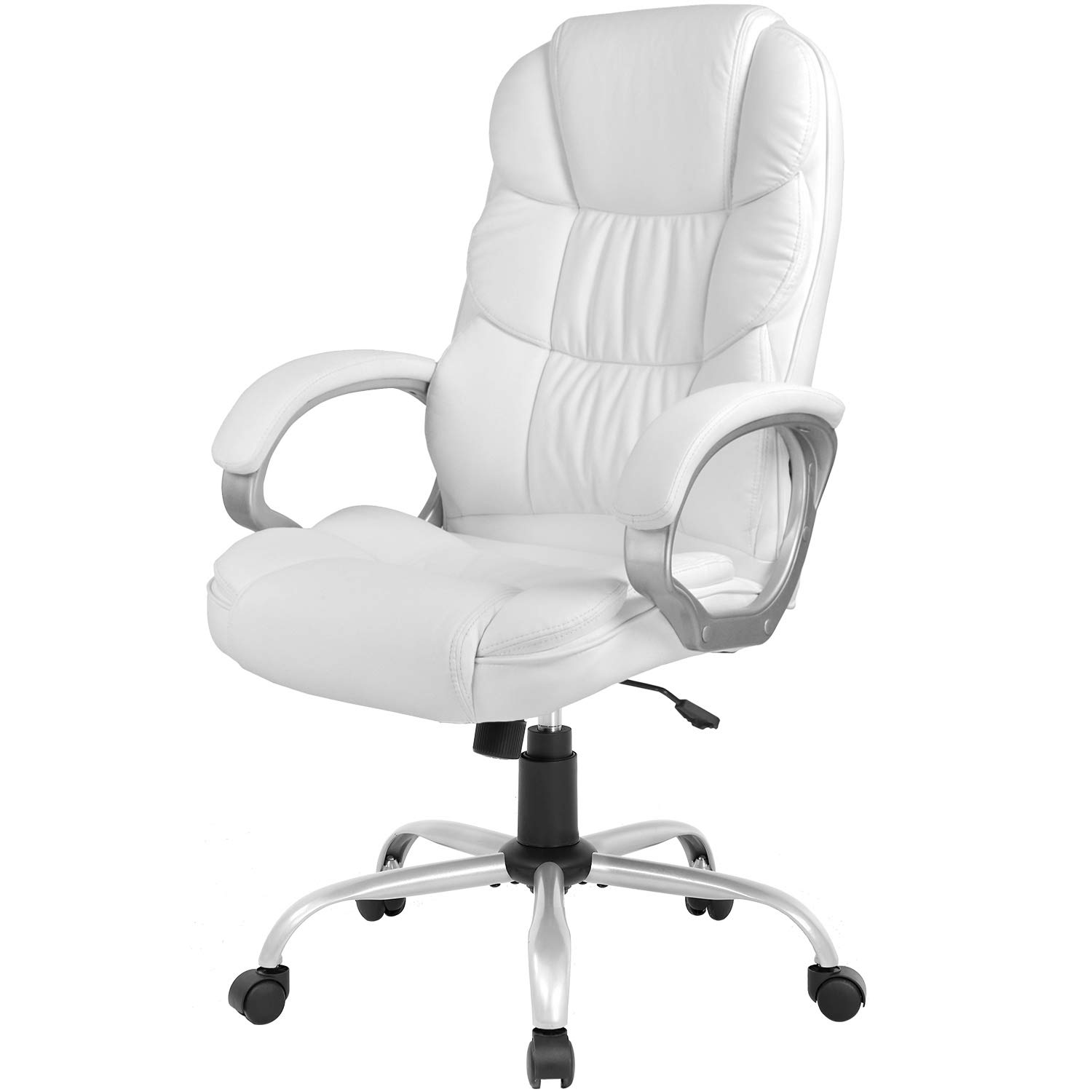 Office Chair Computer High Back Adjustable Ergonomic Desk Chair Executive PU Leather Swivel Task Chair with Armrests Lumbar Support (White)