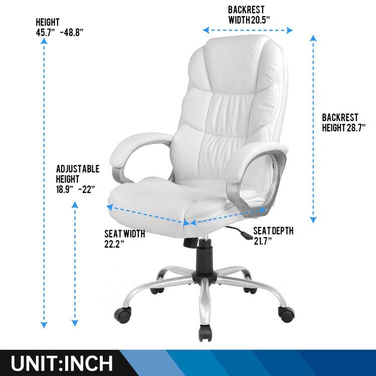 Office Chair Computer High Back Adjustable Ergonomic Desk Chair Executive PU Leather Swivel Task Chair with Armrests Lumbar Support (White)