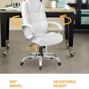 Office Chair Computer High Back Adjustable Ergonomic Desk Chair Executive PU Leather Swivel Task Chair with Armrests Lumbar Support (White)