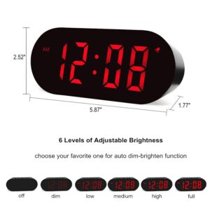 FAMICOZY Simple Easy to Use Digital Alarm Clock,Small Compact,Auto Dim at Night and 6 Manual Brightness adjustments,Mains Powered,Crescendo Alarm with Snooze,12/24hr,Black