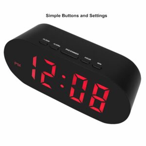 FAMICOZY Simple Easy to Use Digital Alarm Clock,Small Compact,Auto Dim at Night and 6 Manual Brightness adjustments,Mains Powered,Crescendo Alarm with Snooze,12/24hr,Black