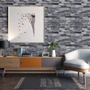 Timeet Grey Brick Wallpaper Peel and Stick Wallpaper Stone Wallpaper 17.7”X 118” Self Adhesive Removable Vintage Brick Wall Paper Faux Textured Wallpaper Home Decoration