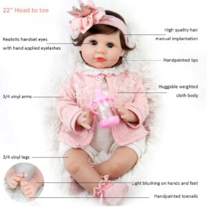 Milidool Reborn Baby Dolls Girl, 22 inch Lifelike Realistic Baby Girl Doll That Look Real Baby Doll Silicone Newborn Baby Doll Packaged with Feeding Toy Accessories Set,Gift for Grandma and Kids 3+