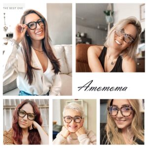 AMOMOMA 3 Pack Retro Oversized Reading Glasses for Women Blue Light Blocking Computer Readers Spring hinge AM6003 with Black+Brown+Grey Tortoise Frame 1.50 x