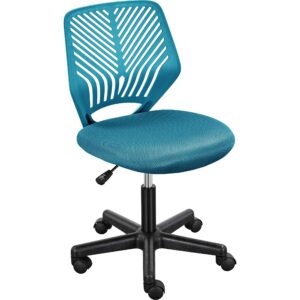 yaheetech students cute desk chair low-back armless study chair w/lumbar support adjustable swivel chair in home bedroom school, turquoise