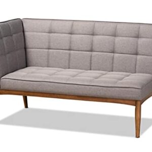 Baxton Studio Sanford Mid-Century Modern Grey Fabric Upholstered and Walnut Brown Finished Wood 2-Piece Dining Nook Banquette Set