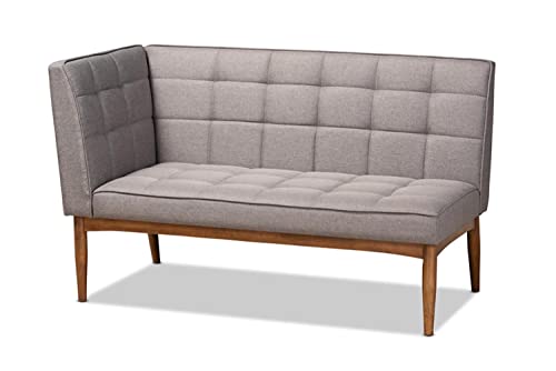 Baxton Studio Sanford Mid-Century Modern Grey Fabric Upholstered and Walnut Brown Finished Wood 2-Piece Dining Nook Banquette Set