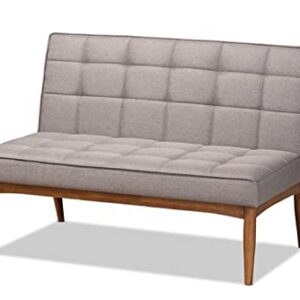 Baxton Studio Sanford Mid-Century Modern Grey Fabric Upholstered and Walnut Brown Finished Wood 2-Piece Dining Nook Banquette Set