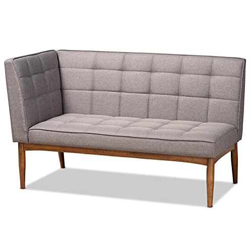 Baxton Studio Sanford Mid-Century Modern Grey Fabric Upholstered and Walnut Brown Finished Wood 2-Piece Dining Nook Banquette Set