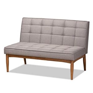 Baxton Studio Sanford Mid-Century Modern Grey Fabric Upholstered and Walnut Brown Finished Wood 2-Piece Dining Nook Banquette Set